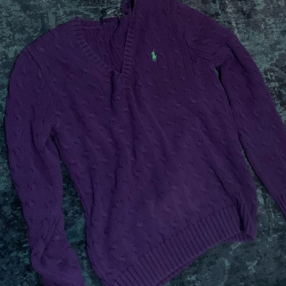 Ralph Lauren Cable Knit Cotton Sweater Women's Size XL, Deep Purple - Picture 2 of 5